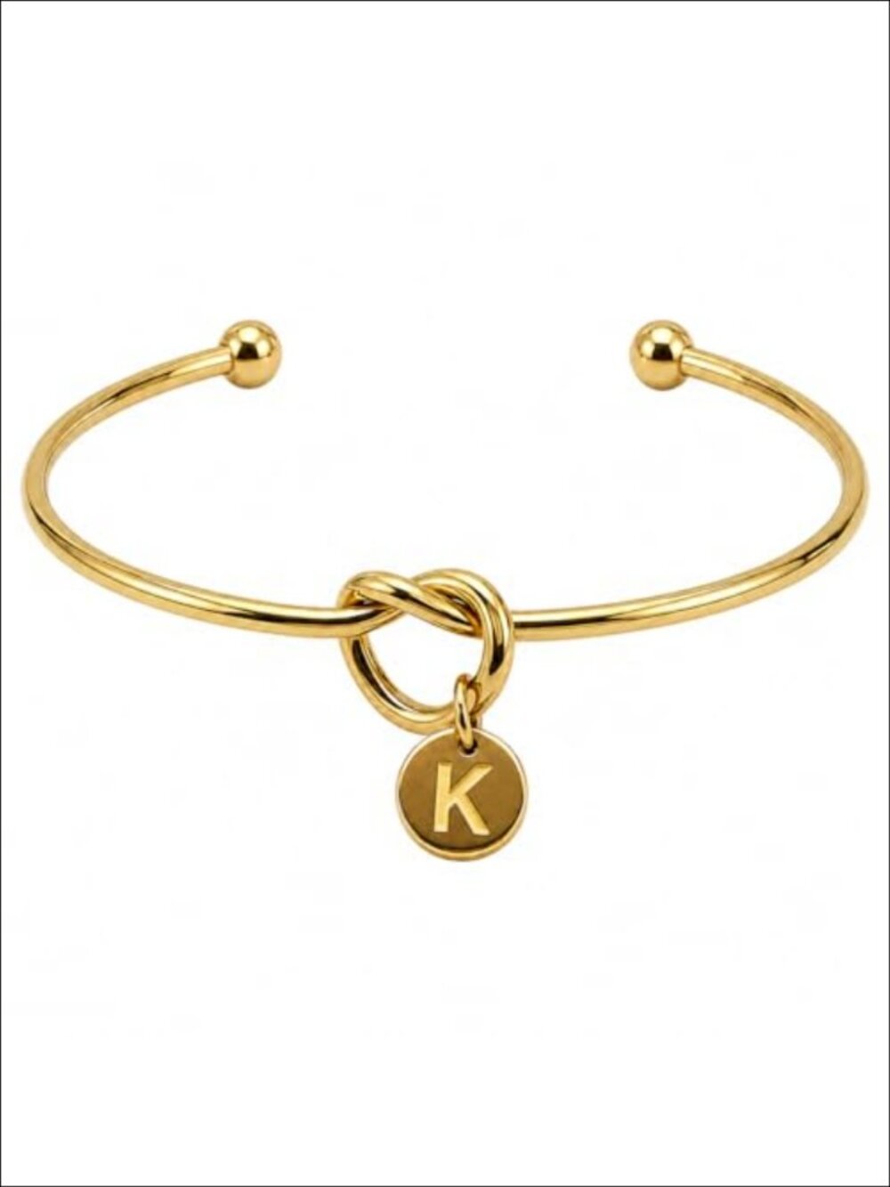 14K Gold Plated Stainless Steel initial Knot Cuff Bangle Bracelet